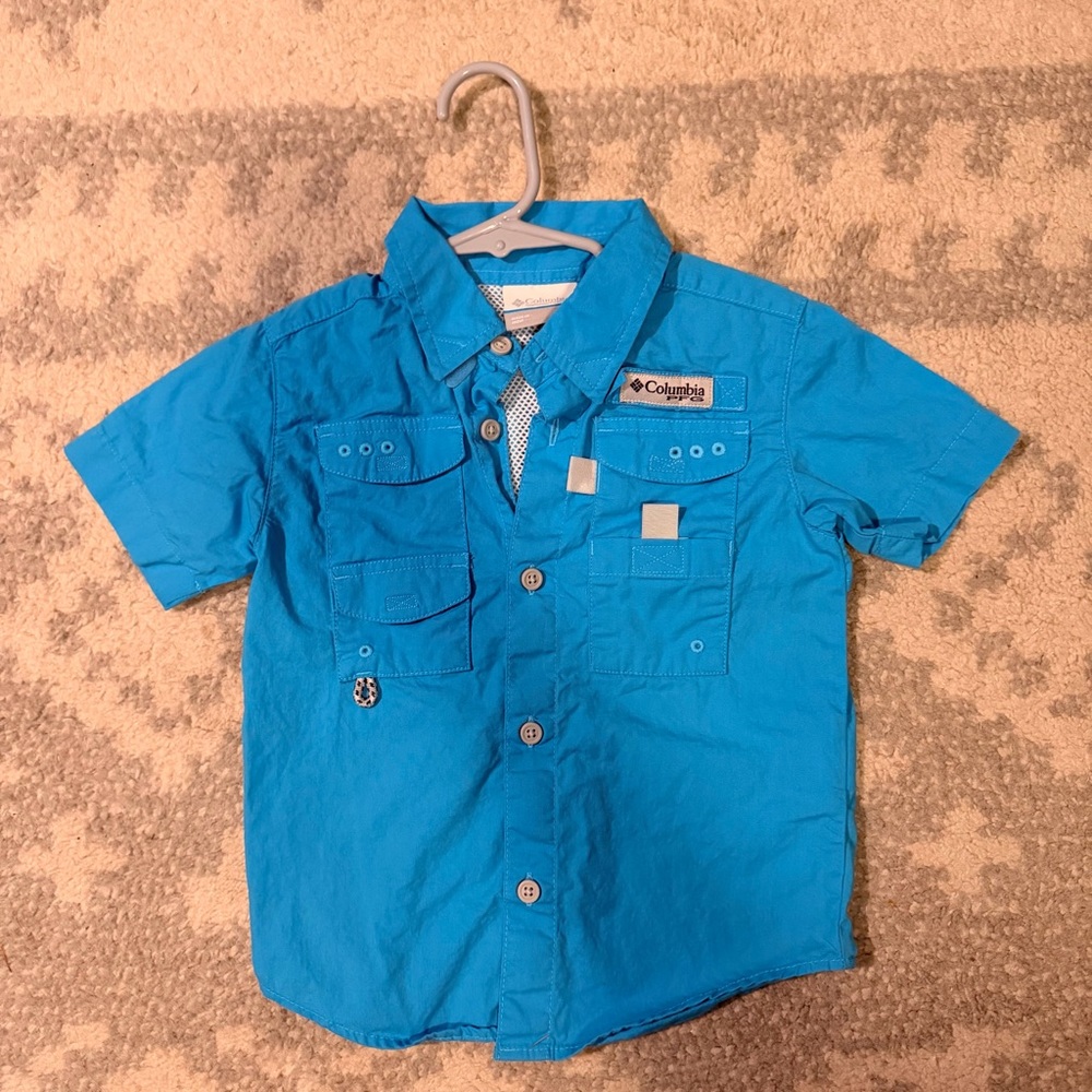 Columbia PFG Kids Short Sleeve Button-Down Shirt Bundle - Bright Blue & Aqua - Picture 2 of 6
